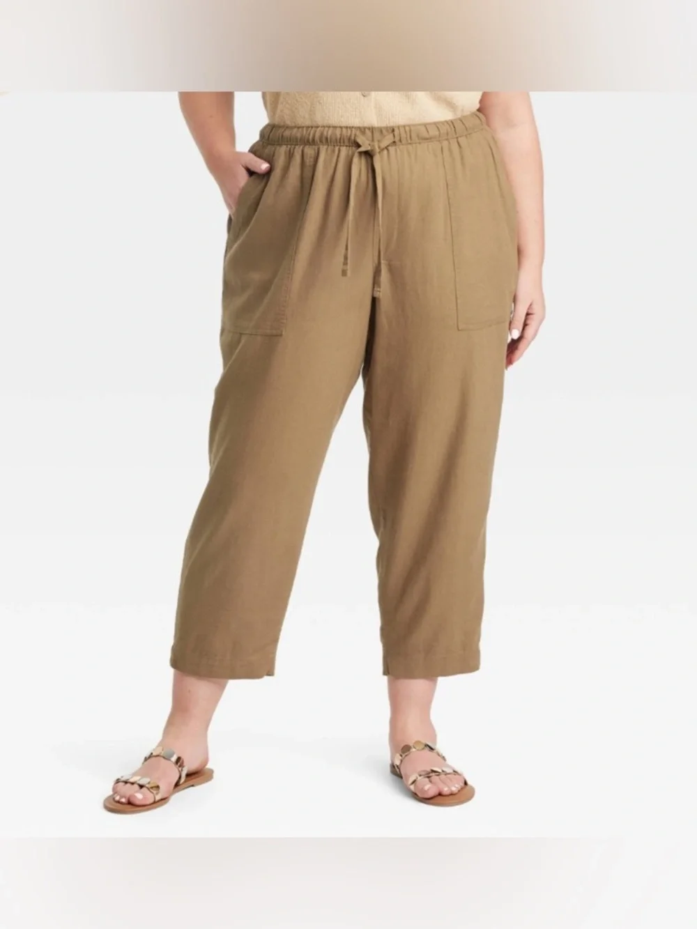 universal thread brown linen blend straight leg crop pant xl - Picture 2 of 7